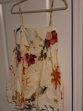 Zara Cream Sundress with Red & Orange Floral Print